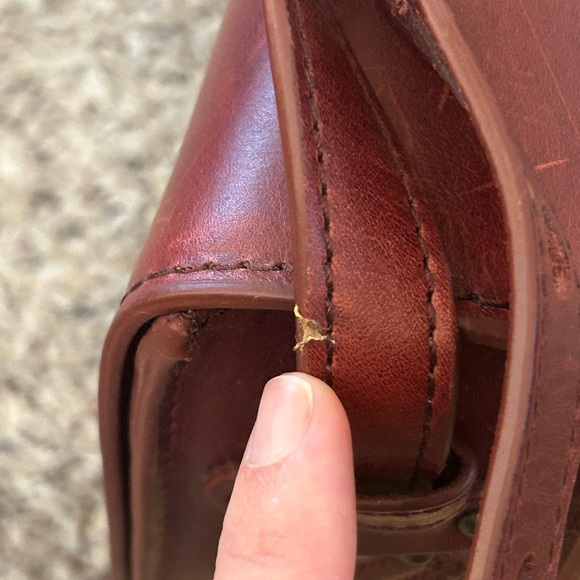 LL Bean Signature think hide leather maroon burgundy red brown structured bag - Picture 11 of 12